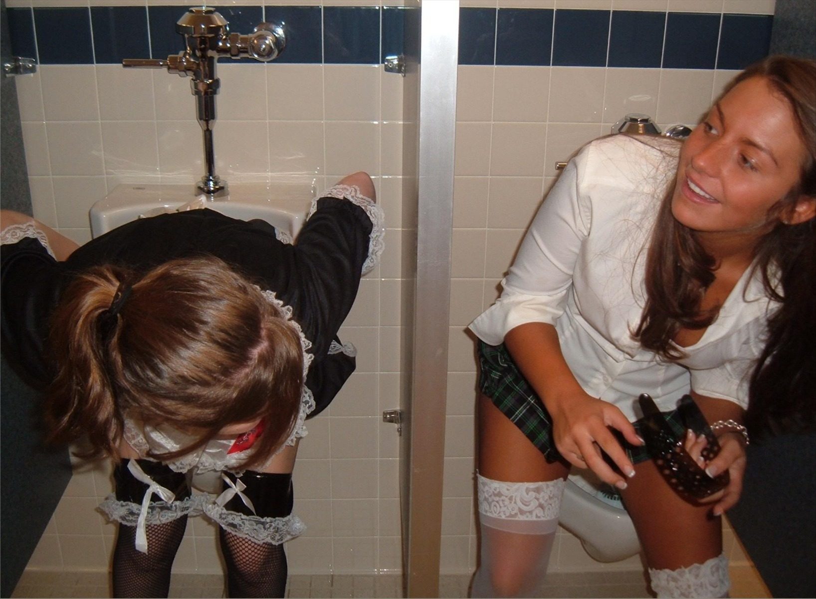 Girl pissing urinal