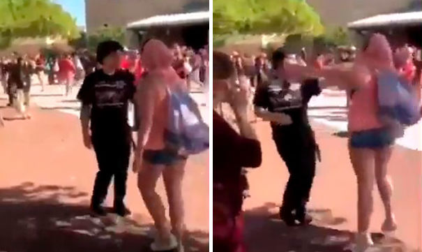Guy fights girl