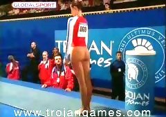 Ebony gymnast gets pussy creampie