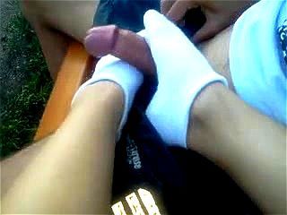 best of Ankle socks handjob white footjob